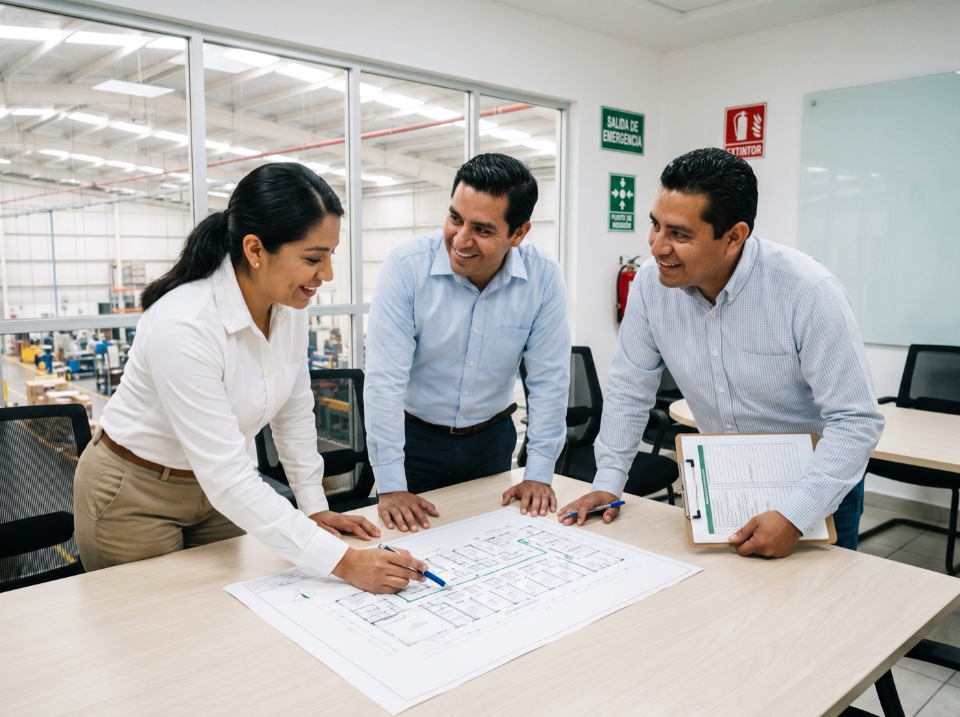 Asesor revisando los planos de una instalación con el cliente