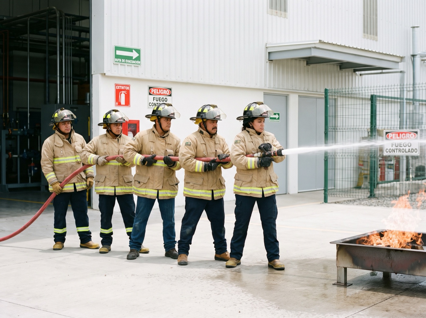 Brigadistas equipados durante una práctica
