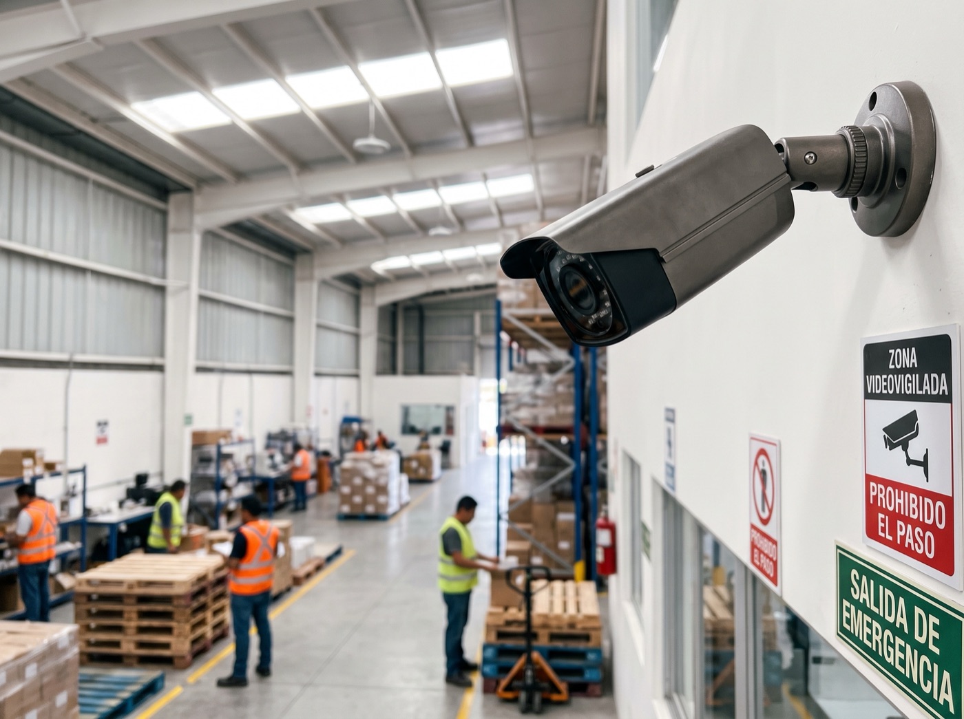 Cámara de videovigilancia instalada en una bodega