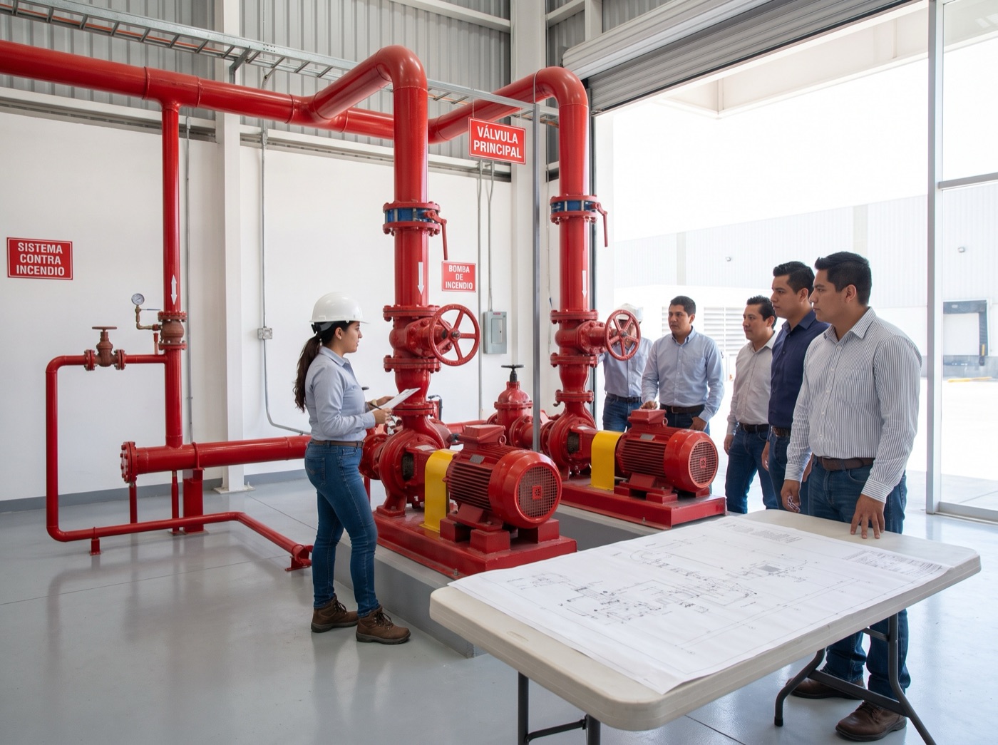 Ingeniero revisando el sistema contra incendio